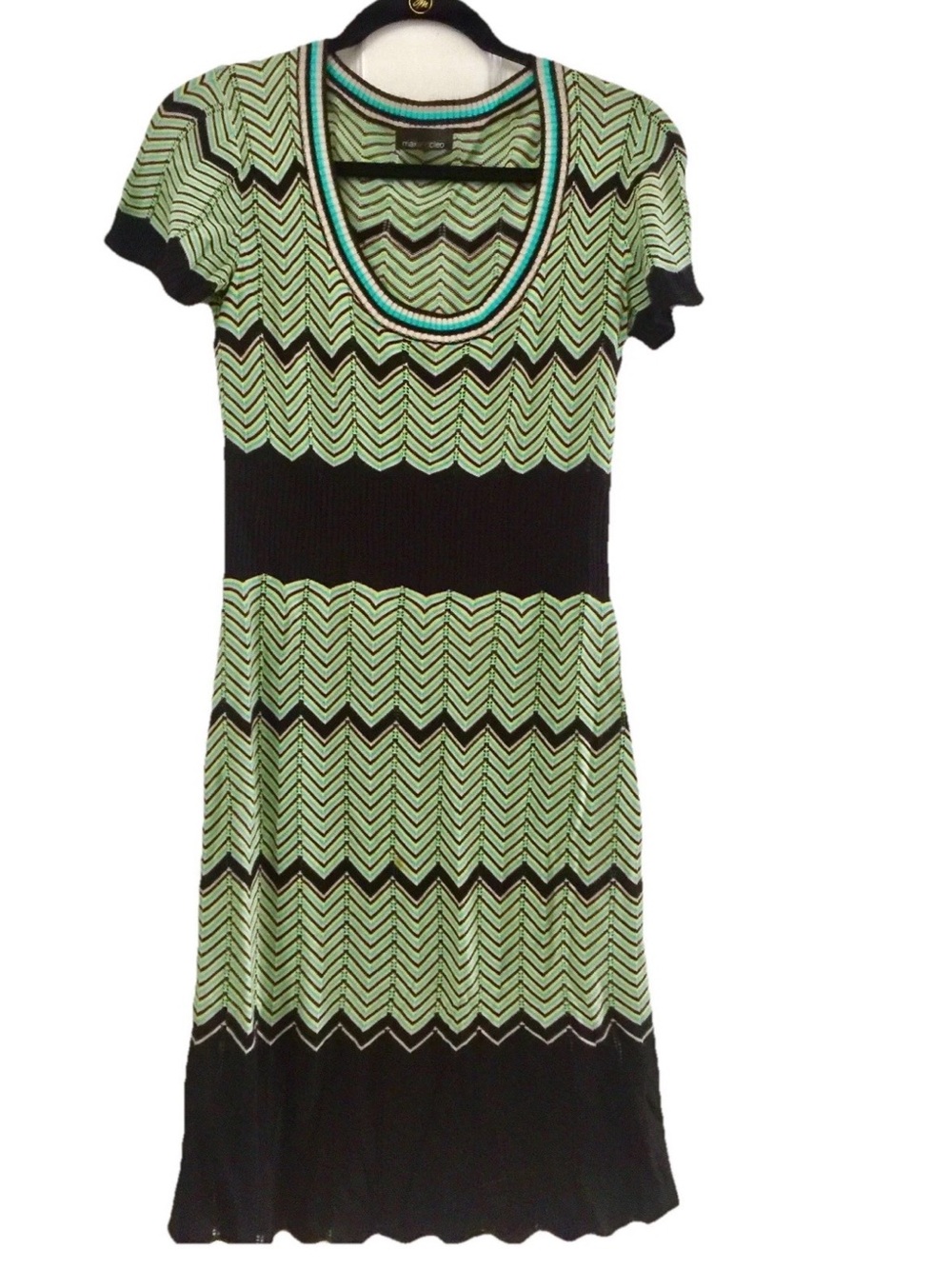 MAX and CLEO Dress black green Ribbed Sweater Fit Dress Knitted Stretch-S Retro